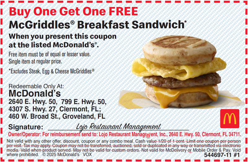 Buy One Get One FREE McGriddles® Breakfast Sandwich*
