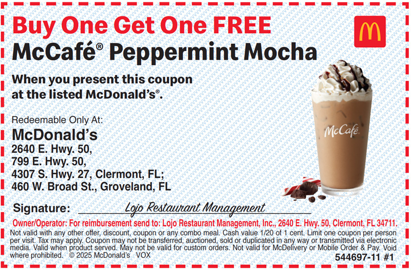 Buy One Get One FREE McCafé® Peppermint Mocha