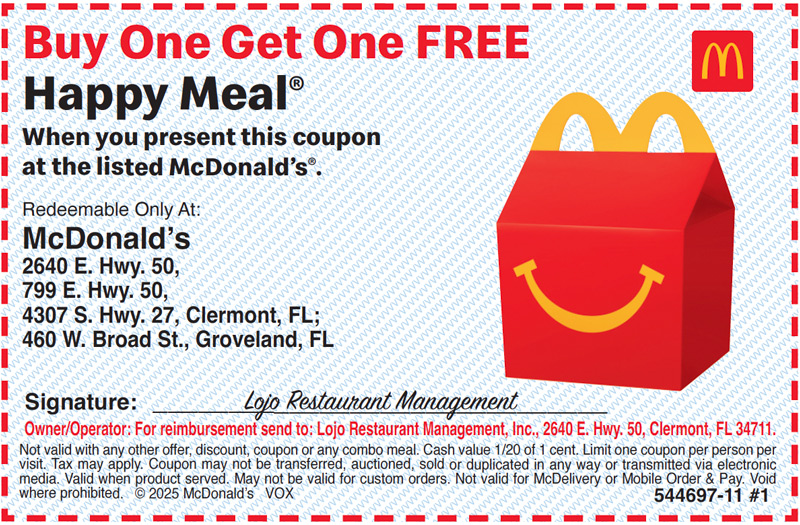 Buy One Get One FREE Happy Meal®